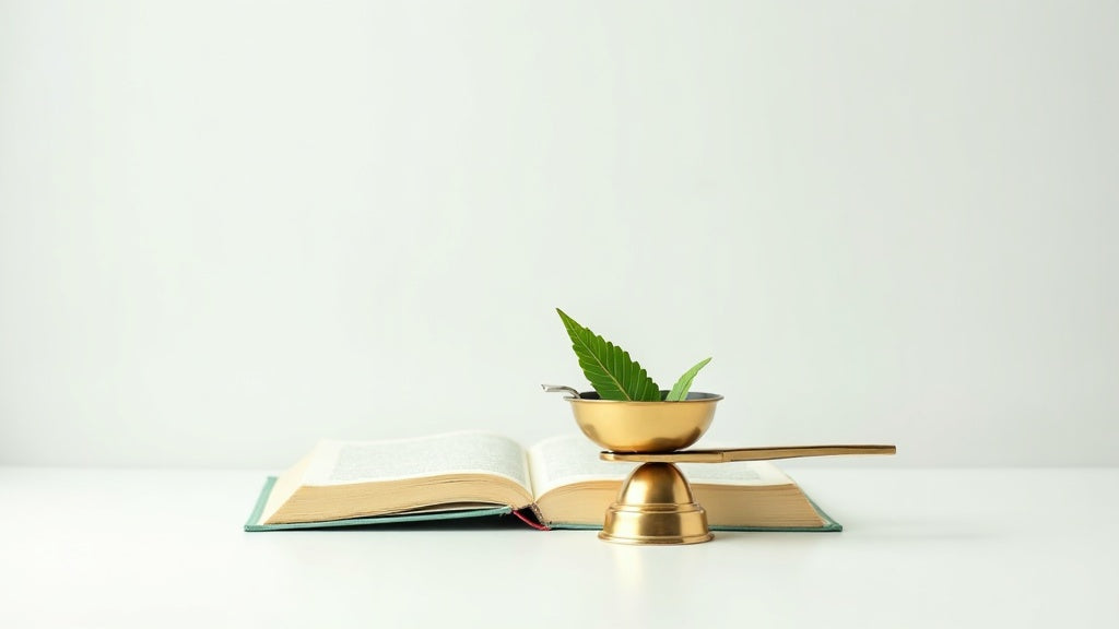 Minimalistische Waage mit Hanfblatt als Symbolbild für die 10HC Legalität in Deutschland