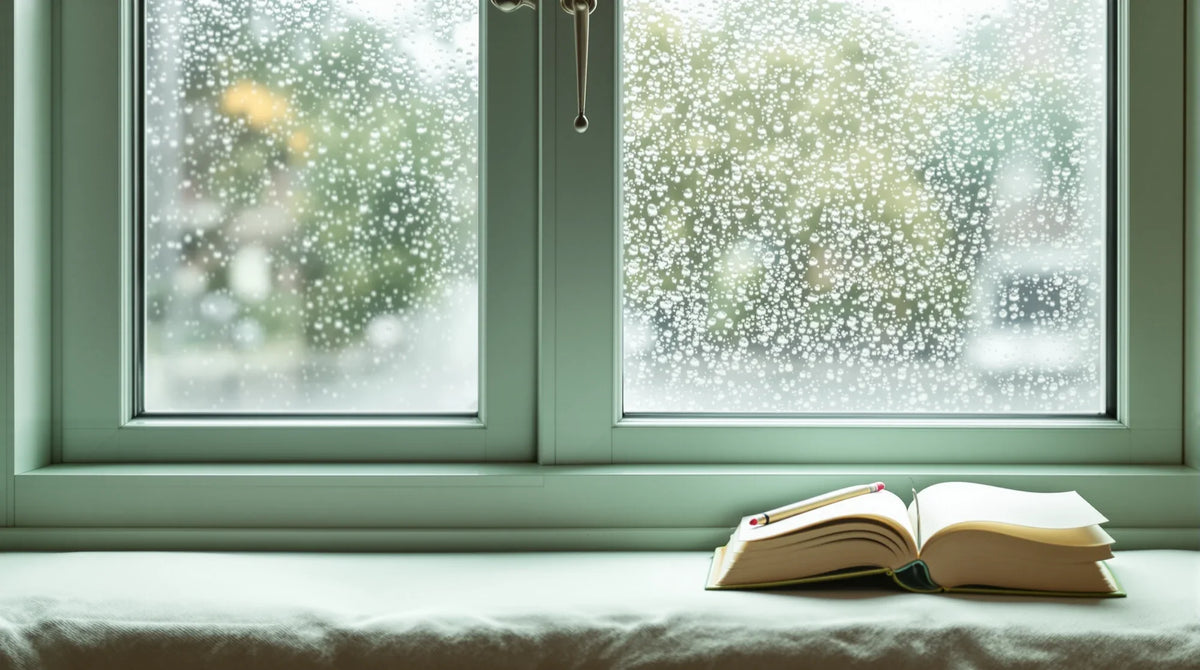CBG Erfahrungen: Fensterbank bei Regen mit offenem Buch
