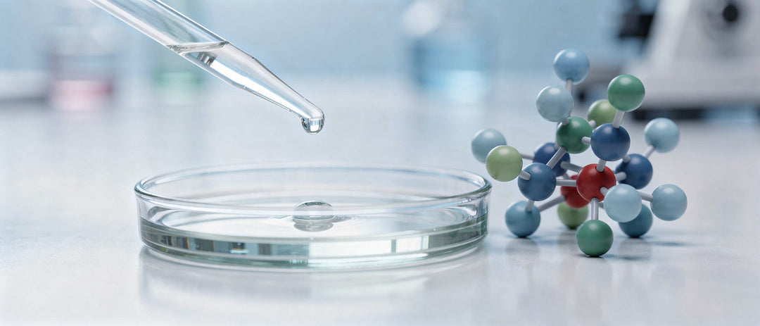 CBN Wirkung: Pipette über Petrischale neben einem Rezeptormodell