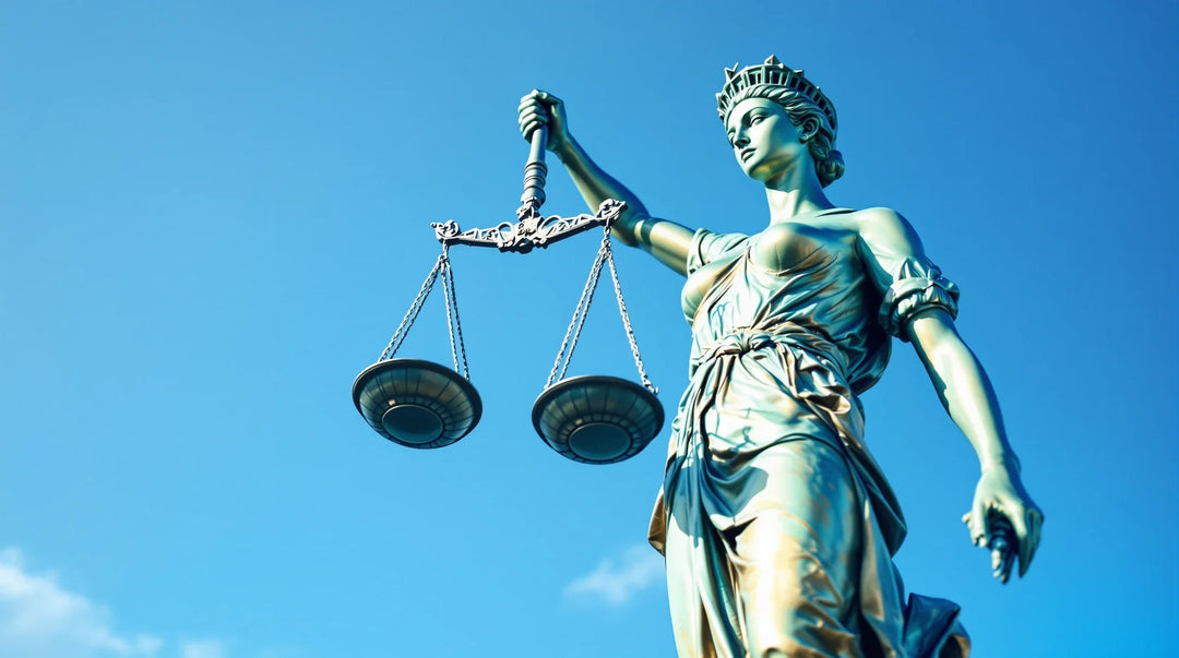 H4CBD Legalität: Justitia-Statue vor blauem Himmel
