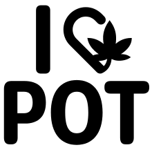 Schlichtes schwarzes Logo von I Love Pot mit stilisiertem Herz und Hanfblatt auf weißem Grund zum Erfahrungsbericht