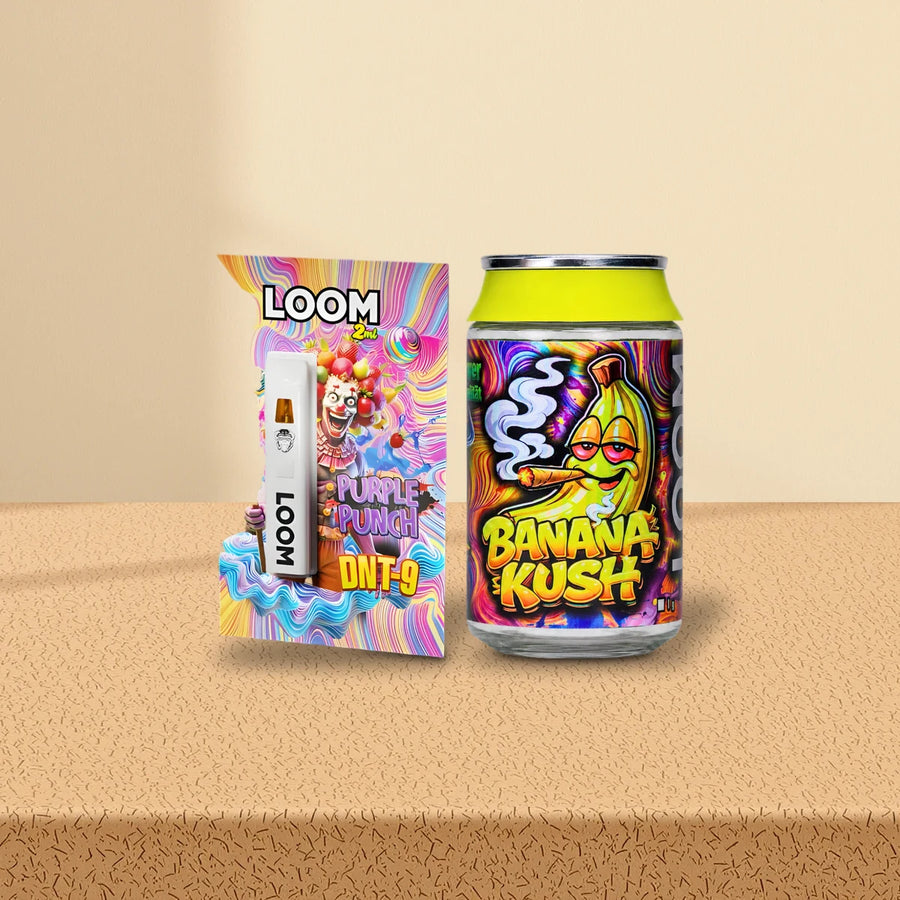 Alternative zu 10HC: Loom Vape Purple Punch und Loom Blüten Banana Kush auf Kork