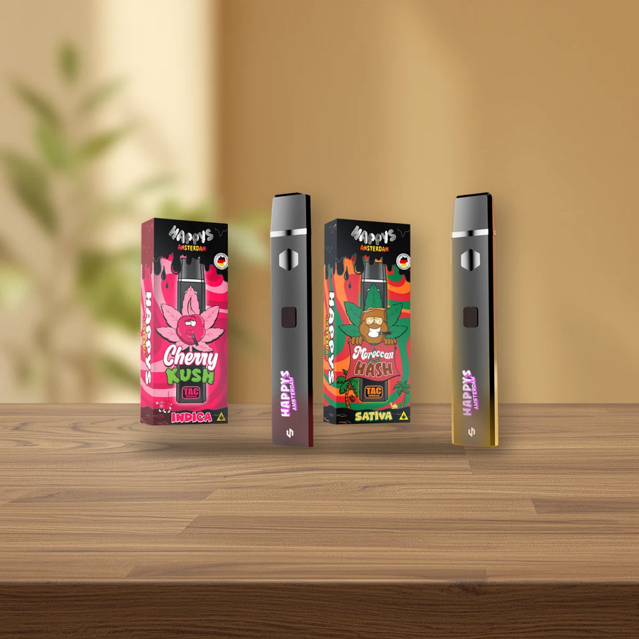 TAC Vapes: Happys Amsterdam auf dunklem Nussbaumholz