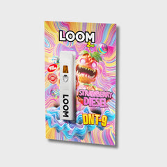 Loom DNT-9 Strawberry Diesel Verpackung in Regenbogenfarben mit weißer Vape