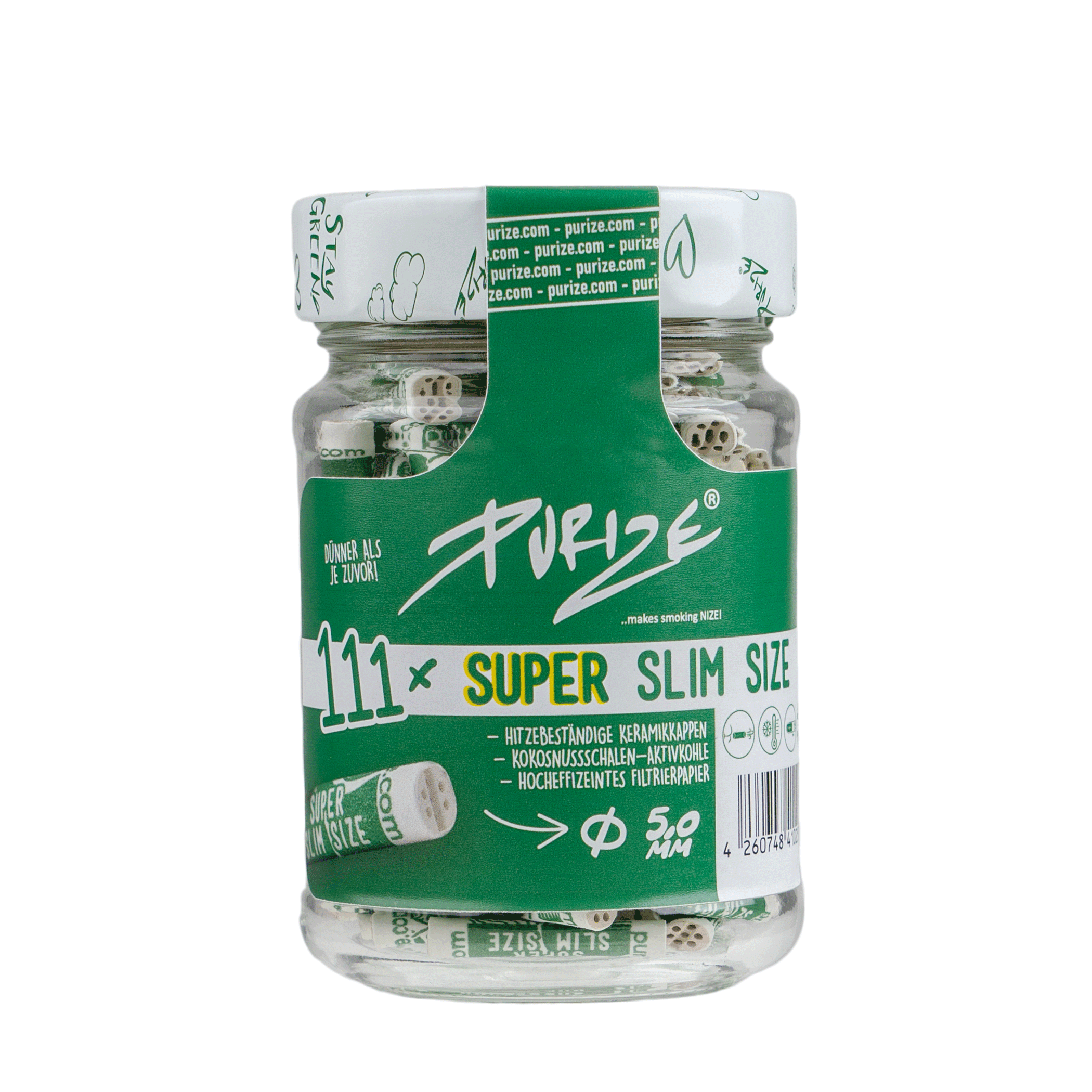 PURIZE Glas | 111 SUPER Slim Size Aktivkohlefilter